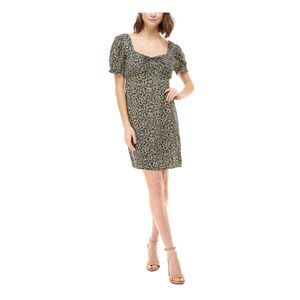 PLANET GOLD Womens Green Tie Pouf Sleeve Short Fit + Flare Dress L